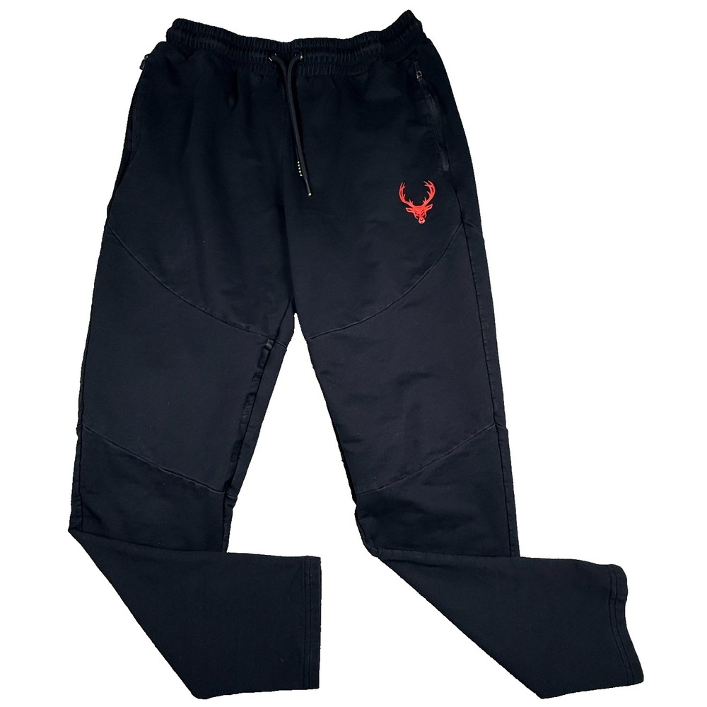 Bucked Up Mens Jogger Pants Black Athletic Sweatpants Deer Logo Tapered Gym